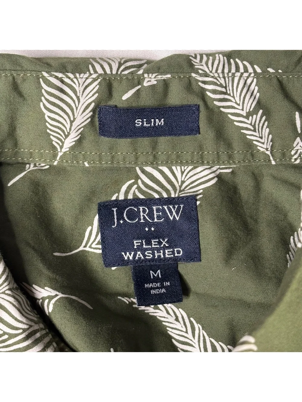 J.Crew Flex Washed Slim Fit Green Leaf Print Button-Up Shirt